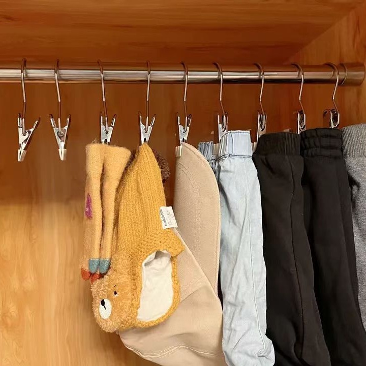 Factory direct stainless steel clothes clip seamless hat storage shorts cloth home socks drying hook