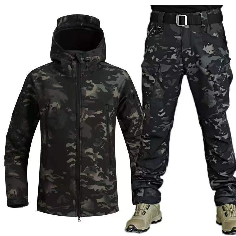 Cross-Border Tactical Jacket Suit Men's Military Fans Outdoor Velvet Jacket Waterproof Warm Mountaineering Soft Shell Jacket