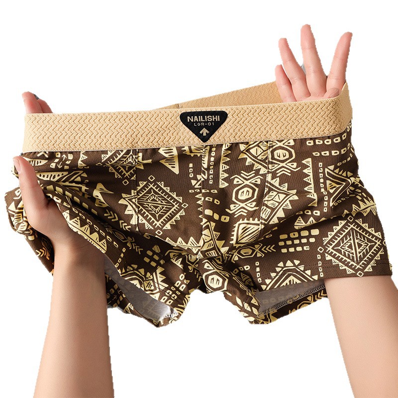 Men's Underwear Comfortable Breathable Boxer Trendy American Retro Ethnic Style Boxer Shorts Boys Mid-Waist Shorts