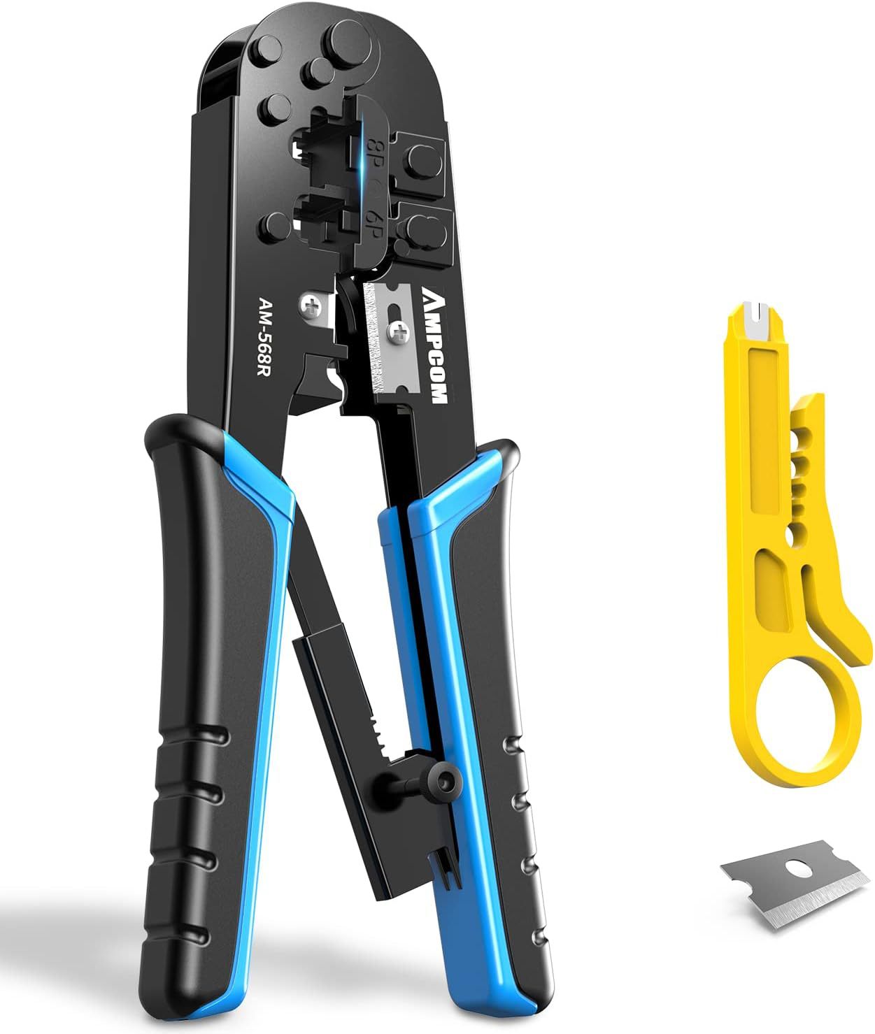 Обжимная тисковая Ampcom для Ethernet RJ45, 8P / 6P-Rj11, Rj12 с трещоткой