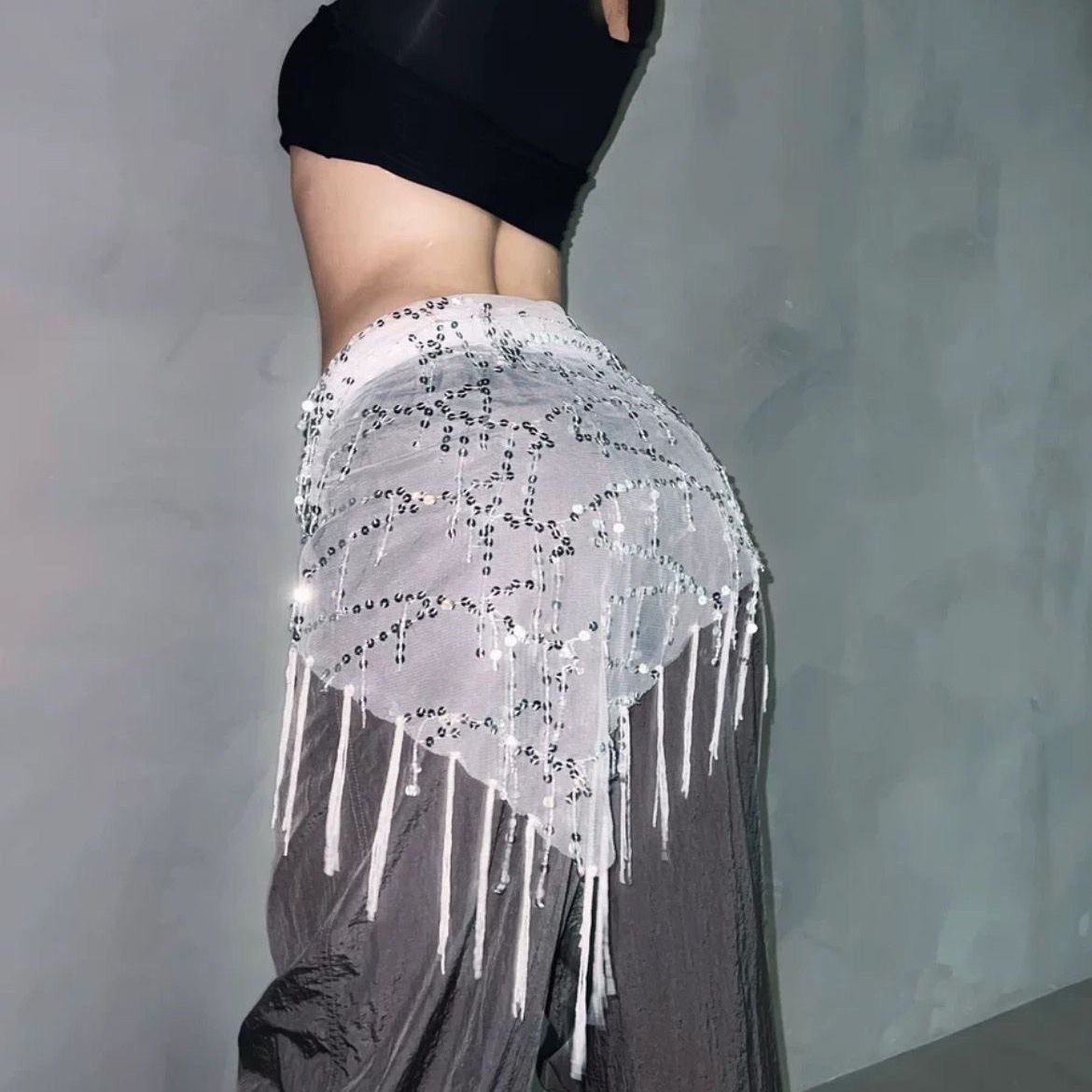 New Internet Celebrant Jazz Dance Hip Towel Hip Dance Waist Chain Hip Towel Accessories Sequins Triangle Towel Tassel Belt Waist Towel All-match