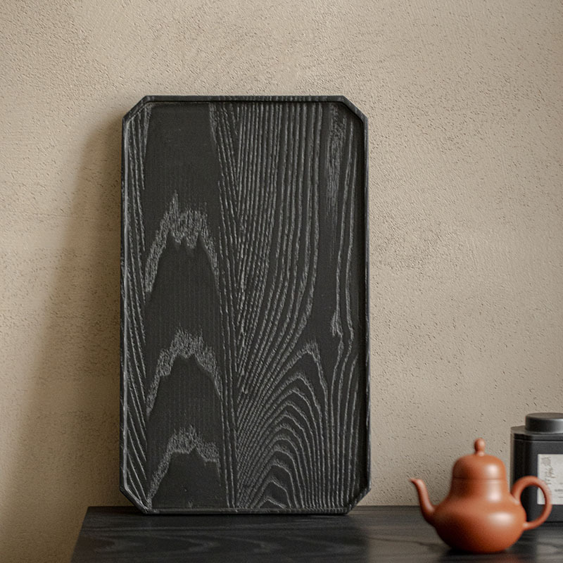 Ash Charcoal Burning Black Pot Bearing Japanese Style Solid Wood Tray Dry Brewing Tea Table Small Tea Tray Tea Bearing