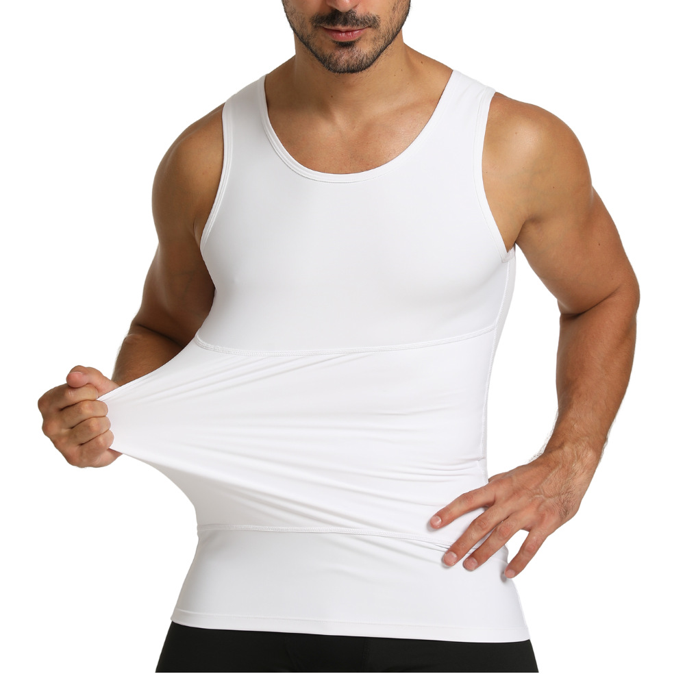 Cross-Border Hot-Selling High-End Men's Body-Shaping Tops and Vests, Waist and Abdomen Control, Round Neck, Sports Fitness and Leisure Body-Shaping Tops