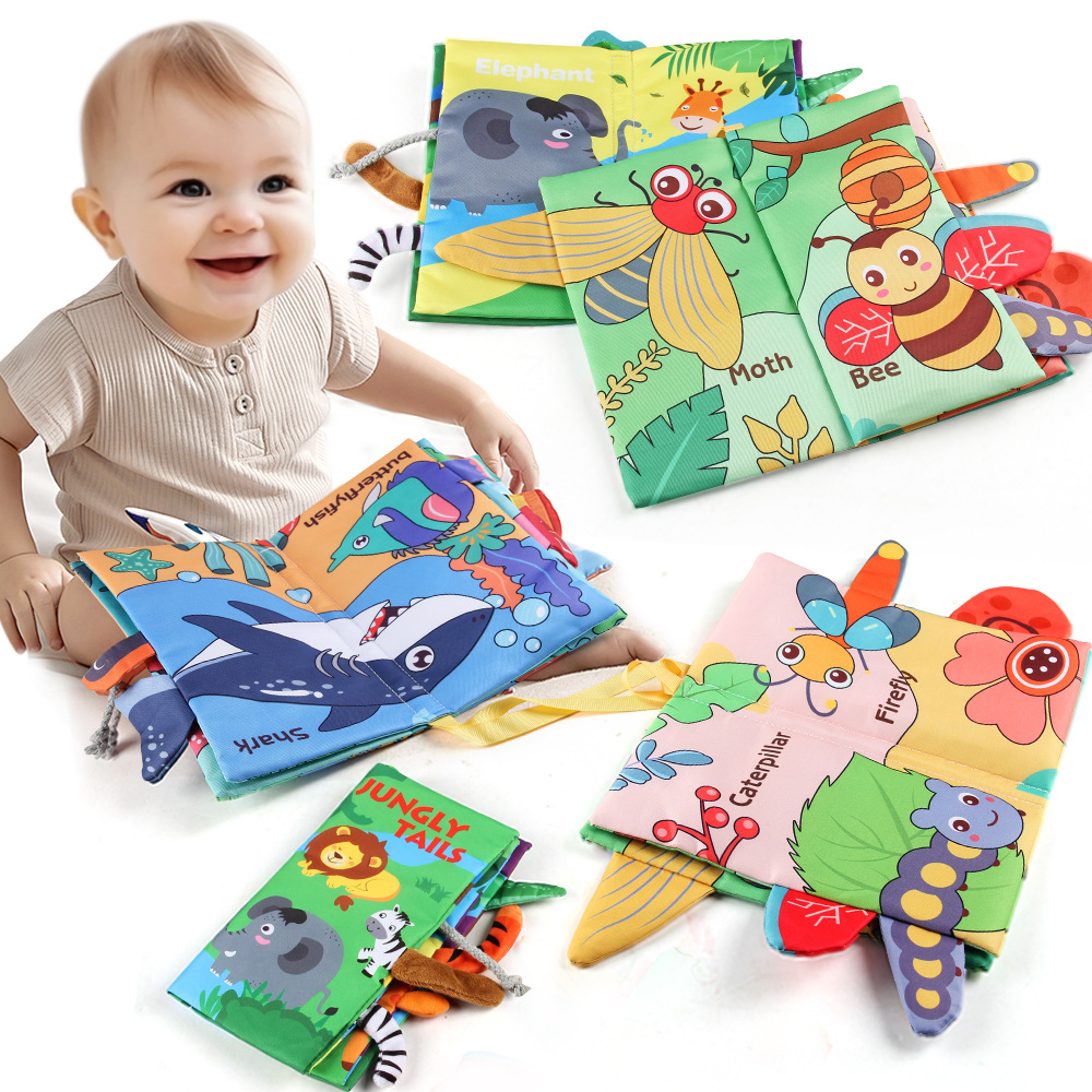 Source manufacturers 0-3 year old baby tail cloth book with tooth glue can bite tear baby cloth book early education toys