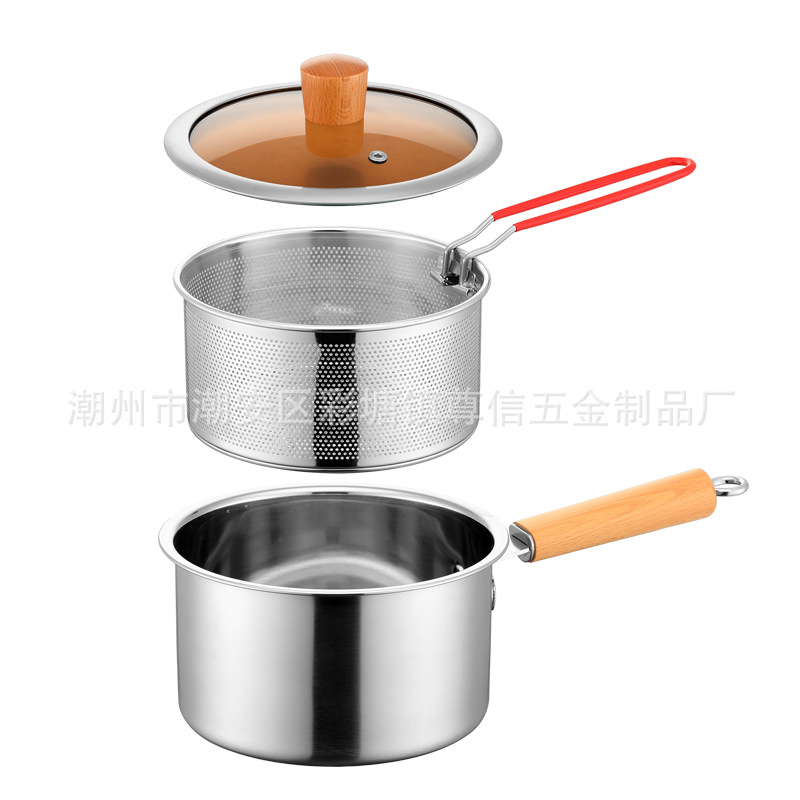 304 stainless steel milk pan frying multi-function pan baby food supplement small pan multifunctional cooking frying pan