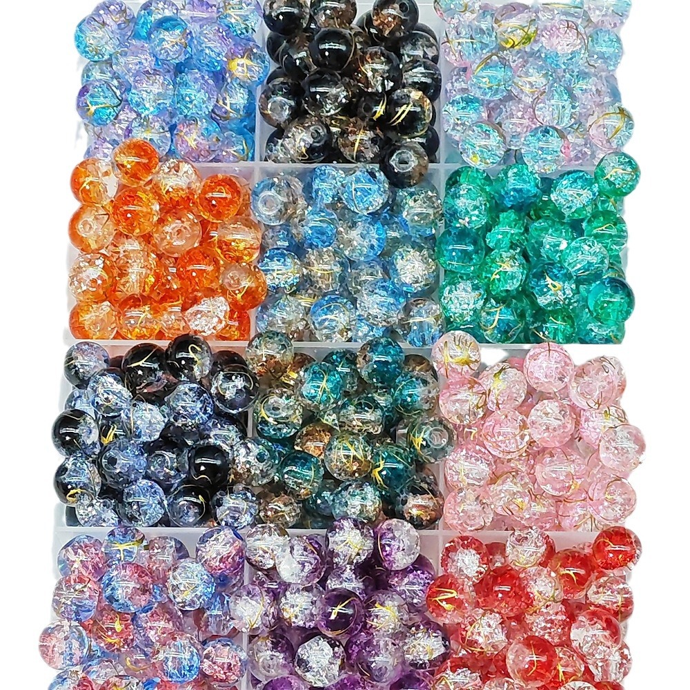 8/10mm double color brushed popcorn beads gold silk ice crack glass beads bracelet necklace diy jewelry accessories