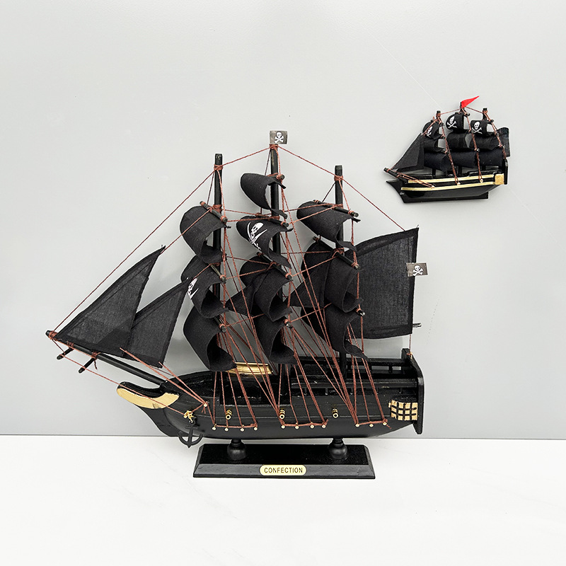 Black Pearl Caribbean Pirate Ship Model Craft Wooden Ship Solid Wood Sailing Ship Vintage Ornament Solid Wood Craftsmanship