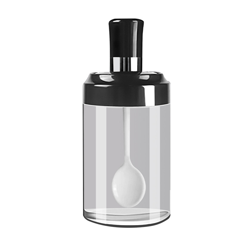 Seasoning jar household kitchen supplies spoon lid integrated glass seasoning box salt jar monosodium glutamate soy sauce vinegar bottle combination suit
