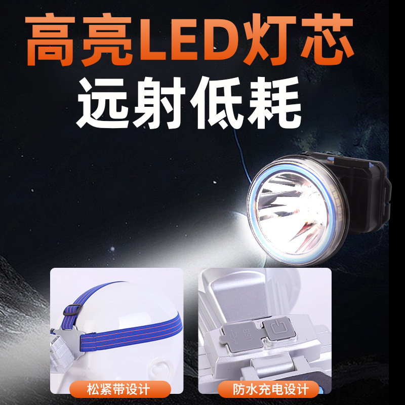 High-Power, Long-Lasting, Ultra-Bright Led Lithium Battery Outdoor Strong Light Head-Mounted Flashlight for Outdoor Night Fishing, Waterproof Headlamp