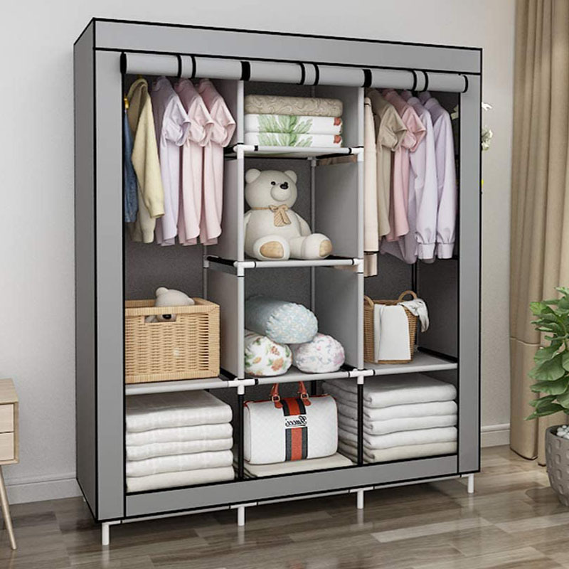 Cloth Wardrobe Assembly Non-Woven Dust-Proof Storage Wardrobe Hanging Simple Wardrobe Hanger Steel Frame Dormitory Combination Foldableing Cabinet