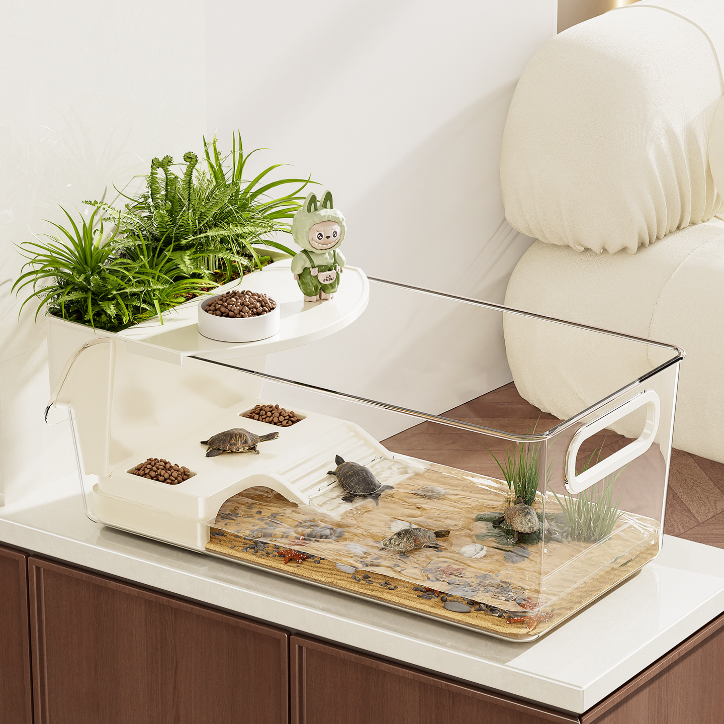 Turtle Breeding Tank, Household Fish Tank, Living Room, Large-Capacity Special Storage Box, Ecological Landscaping, Sunbathing Platform, Desktop Turtle Tank
