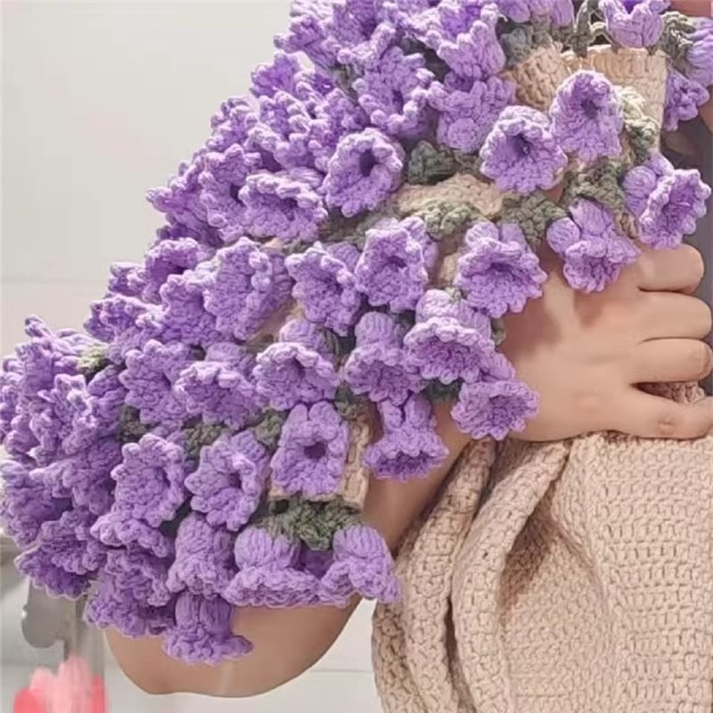 Finished Handmade Woolen Bouquet Blanket, Crocheted Lily of the Valley Rose Blanket, Creative Bouquet, Essential Gift for Goddess