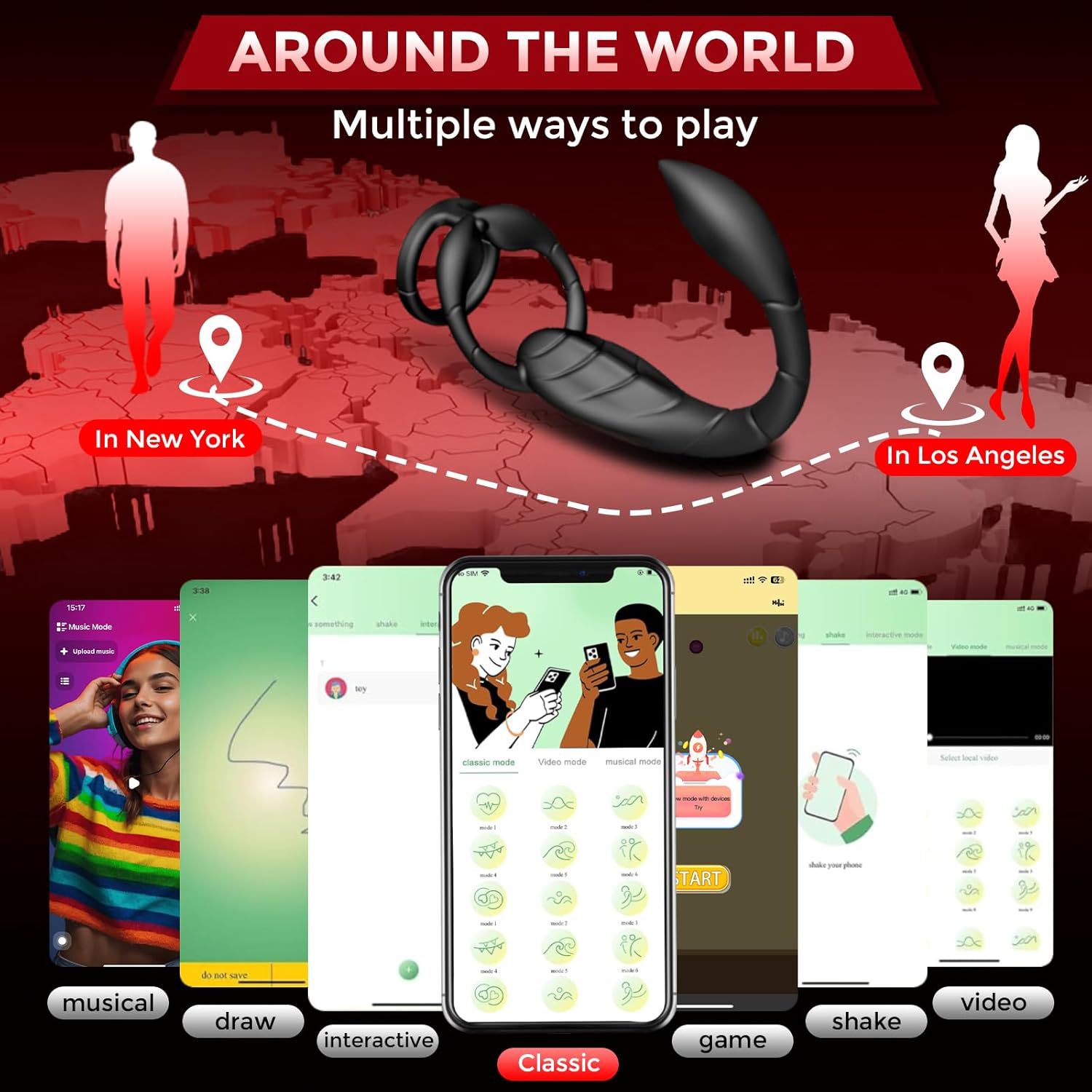 Cross-border male delay ring APP remote control scorpion double ring vibration locking ring posterior anus plug prostate massager