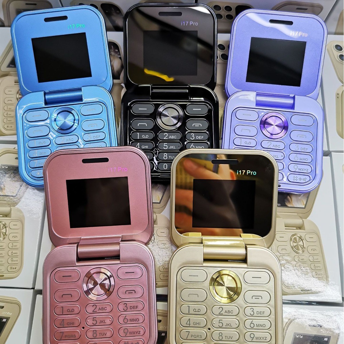 Cross-border Export i17 mini Dual Sim 2G Non-smart Phone Flip Machine Button Elderly Mobile Phone i16 pro