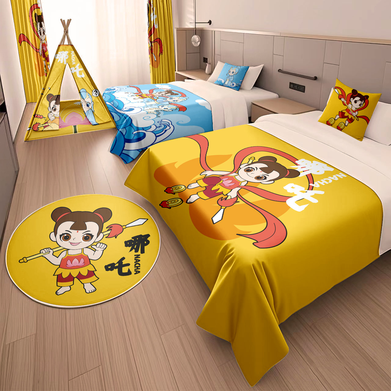 Hotel Family Room Decoration Nezha Fights the Sea Cartoon Bed Cover Pillow Tent Decoration B&B Family Theme Room Renovation