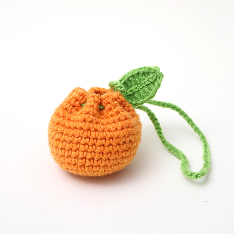 Fruit Bag, Handmade Woolen Knitted Finished Product, Strawberry Coin Purse, Crocheted Orange Kidsren's Bag, Fruit Lemon Bag