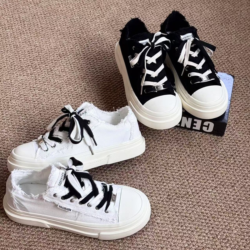 Vasibaen Niche Design Men's Shoes Thick-Soled 2025 Summer Canvas Shoes Retro Double Shoelaces Versatile Casual Shoes