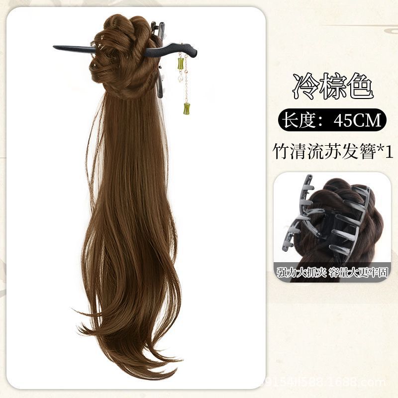 New Chinese Style Wig with Side Ponytail, Chinese Style Hair Accessories, Artificial Hair, Ancient Style Han Dynasty Cheongsam, Clip-On Wig Ponytail