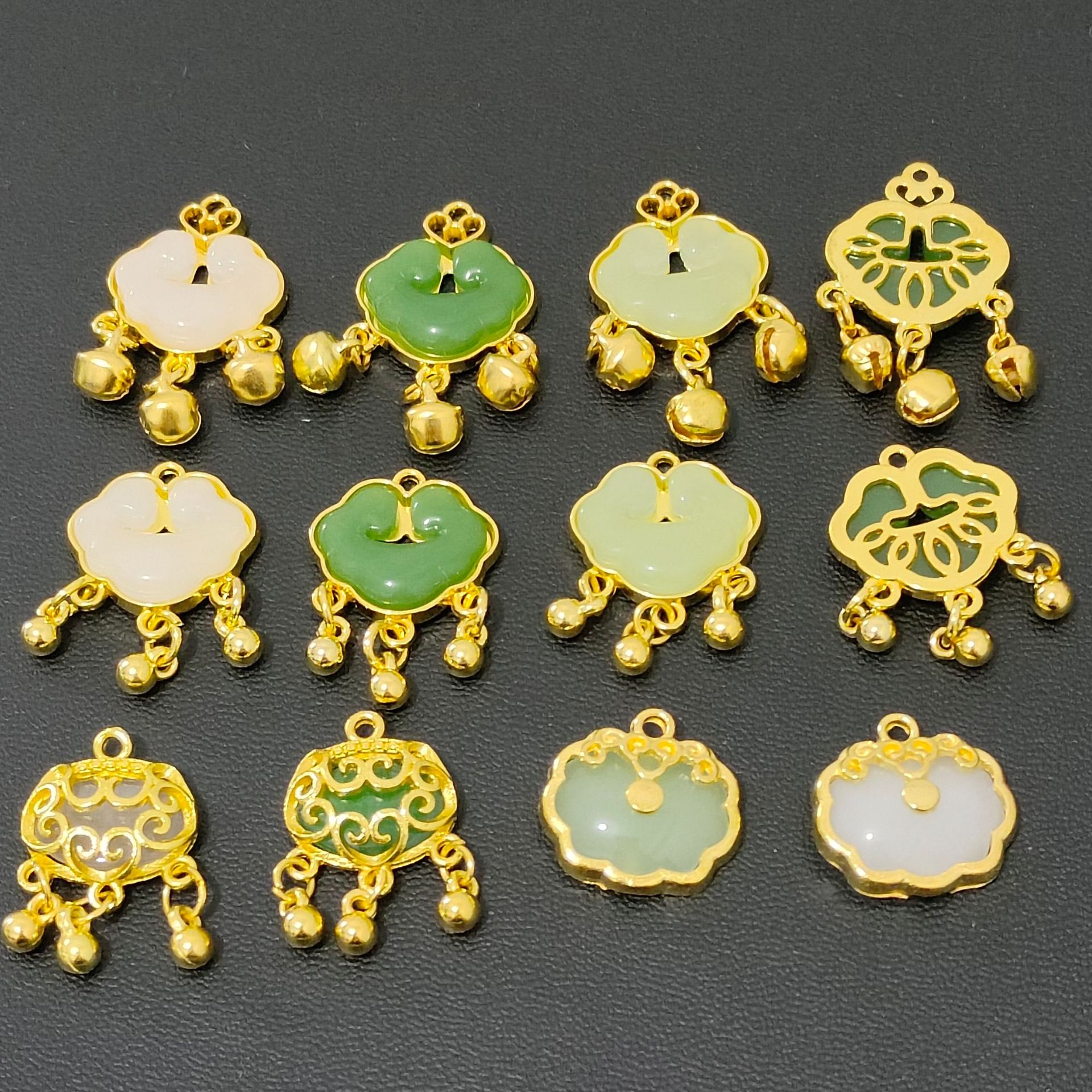 diy jade Ruyi lock zinc alloy jewelry accessories Bell bracelet necklace pendant inlaid jade accessories material
