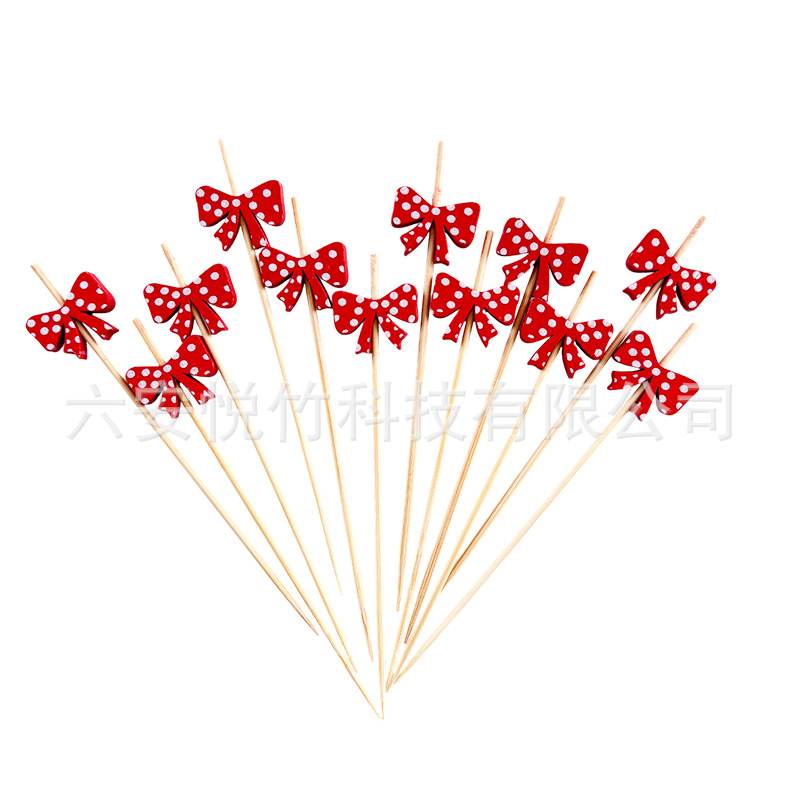 Red Polka Dot Bow Cocktail Decoration Picks Girl Birthday Party Cake Picks Disposable Fruit Picks Wine Picks