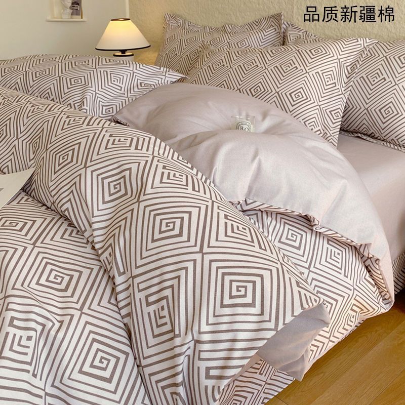 Class a 200-Count Thickeneded Brushed 100% Cotton Four-Piece Set Pure Cotton Single Quilt Cover Bed Bed Sheets Dormitory Three-Piece Set