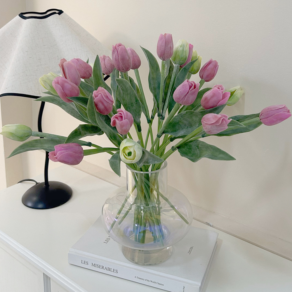 Simulated Mini Pe Plastic Tulip Fake Flower Cross-Border Foreign Trade Silk Flower Wedding Home Decoration Flower Manufacturer Wholesale