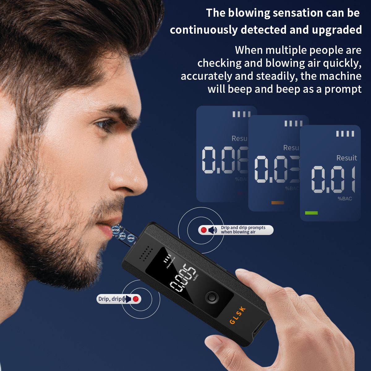 Cross-Border Popular Drunk Driving Tester Alcohol Test Portable Exquisite Professional High-Precision Air Blowing Manufacturer Wholesale