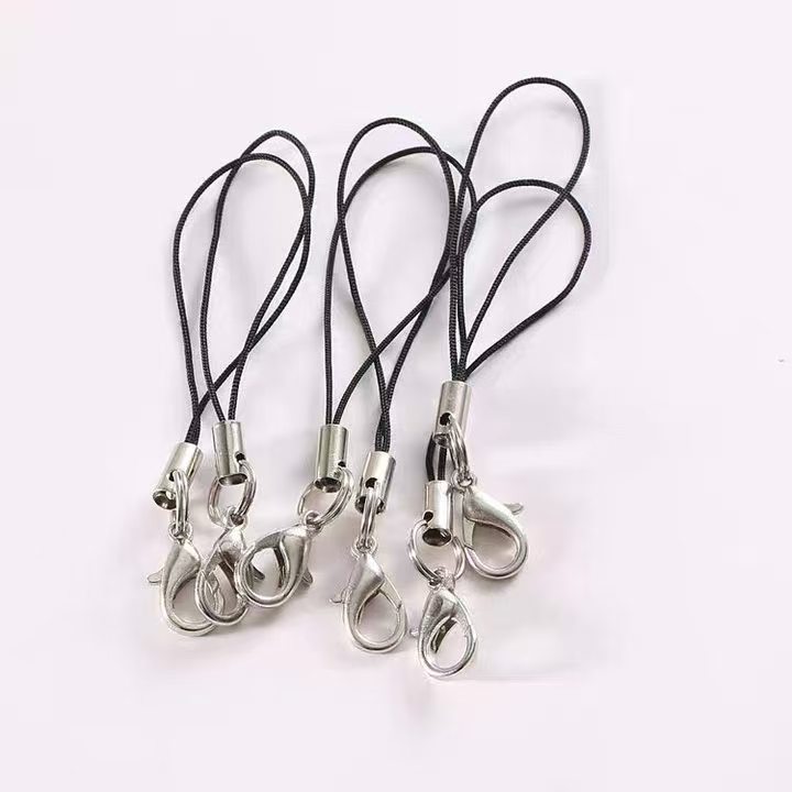 DIY Handmade Accessories Material Lobster Clasp Mobile Phone Rope Jewelry Black Lanyard Hanging Ring with Metal Buckle Sling Wholesale