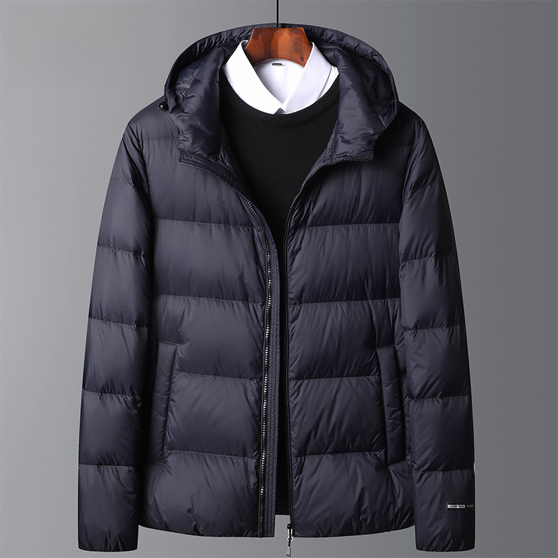 Winter New Simple All-match Hooded Down Jacket Men's Thickened Middle-aged and Young People's Cold-proof Warm Fashionable Bread Down Jacket