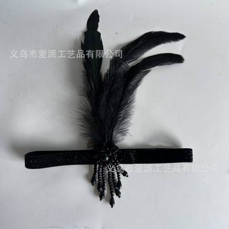 20S Gatsby Party Black Smoke Rod Pearl Necklace Gloves Bracelet Feather Headband Accessories Wholesale
