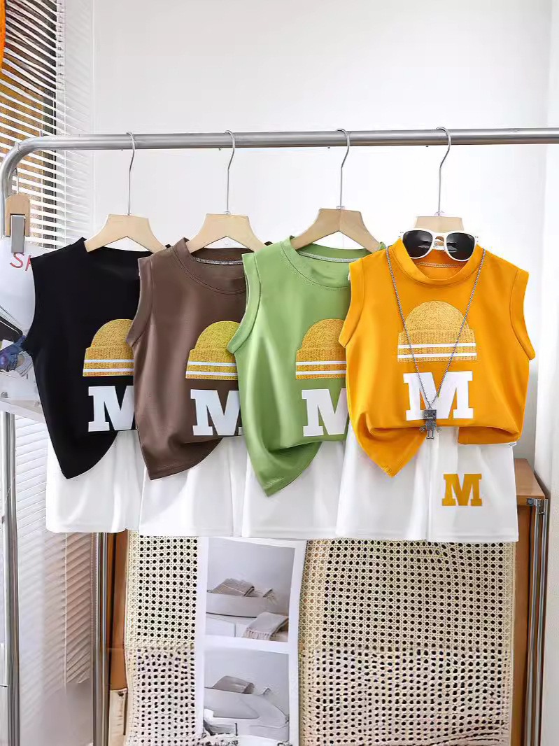 Summer new children's vest suit boys sleeveless top shorts Korean summer two-piece children's clothing thin wholesale