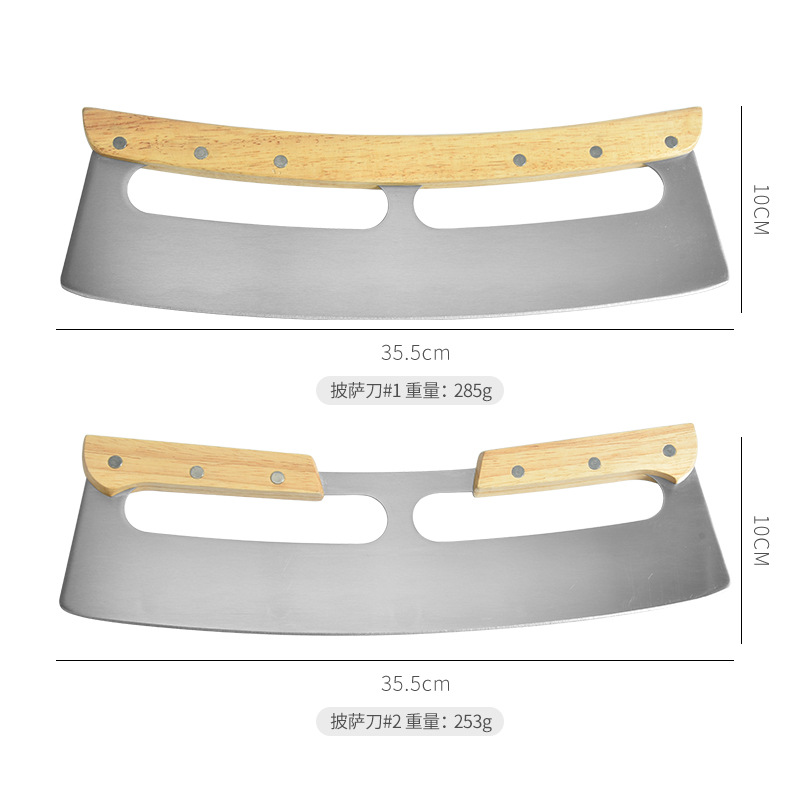 Stainless Steel Pizza Knife Semi-Circular Noodle Knife Double Handle Rocking Knife Nougat Pancake Cutter Kitchen Baking Tools
