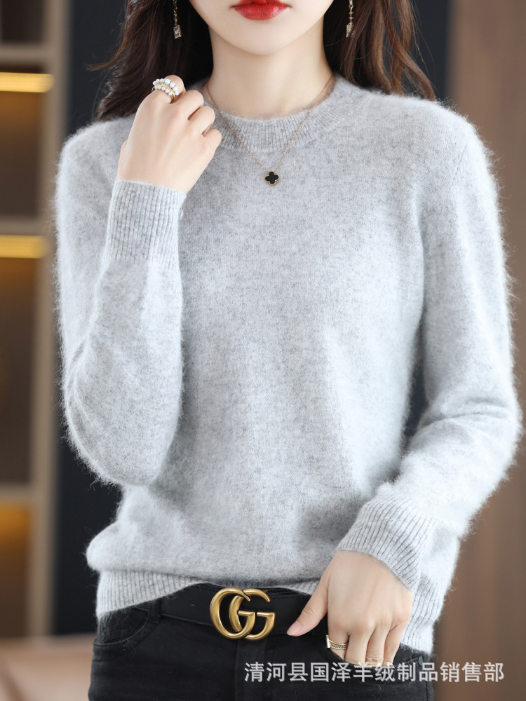Autumn and Winter New Mink Sweater Women's Round Neck Multi-Color Short Woolen Sweater Knitted Sweater Cross-Border Women's Cashmere Sweater Top