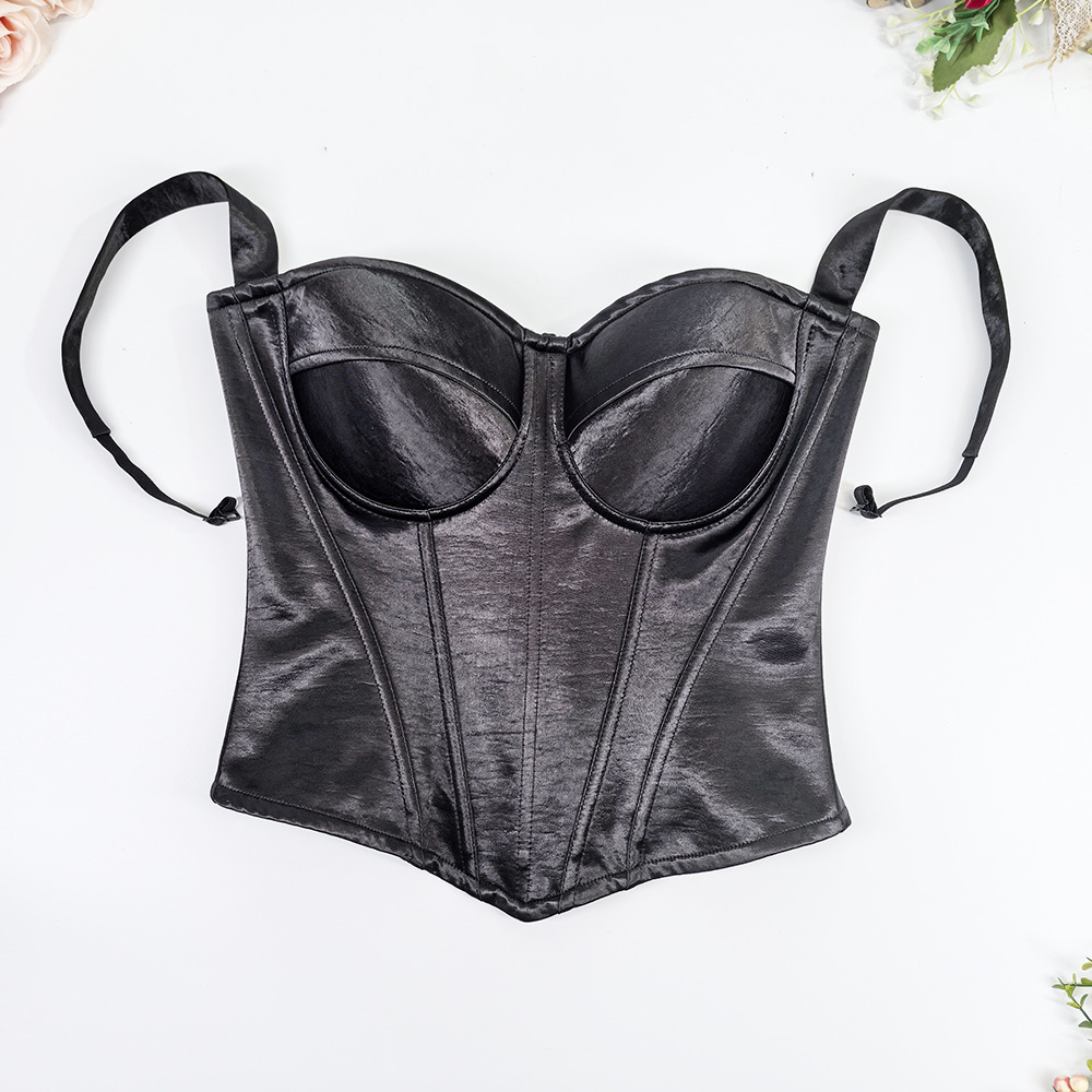 Топ-майка из ацетатного сатина для верхней одежды, северный стиль, пуш-ап, красивая спинка, сборка по бокам, бюстгальтер с косточками