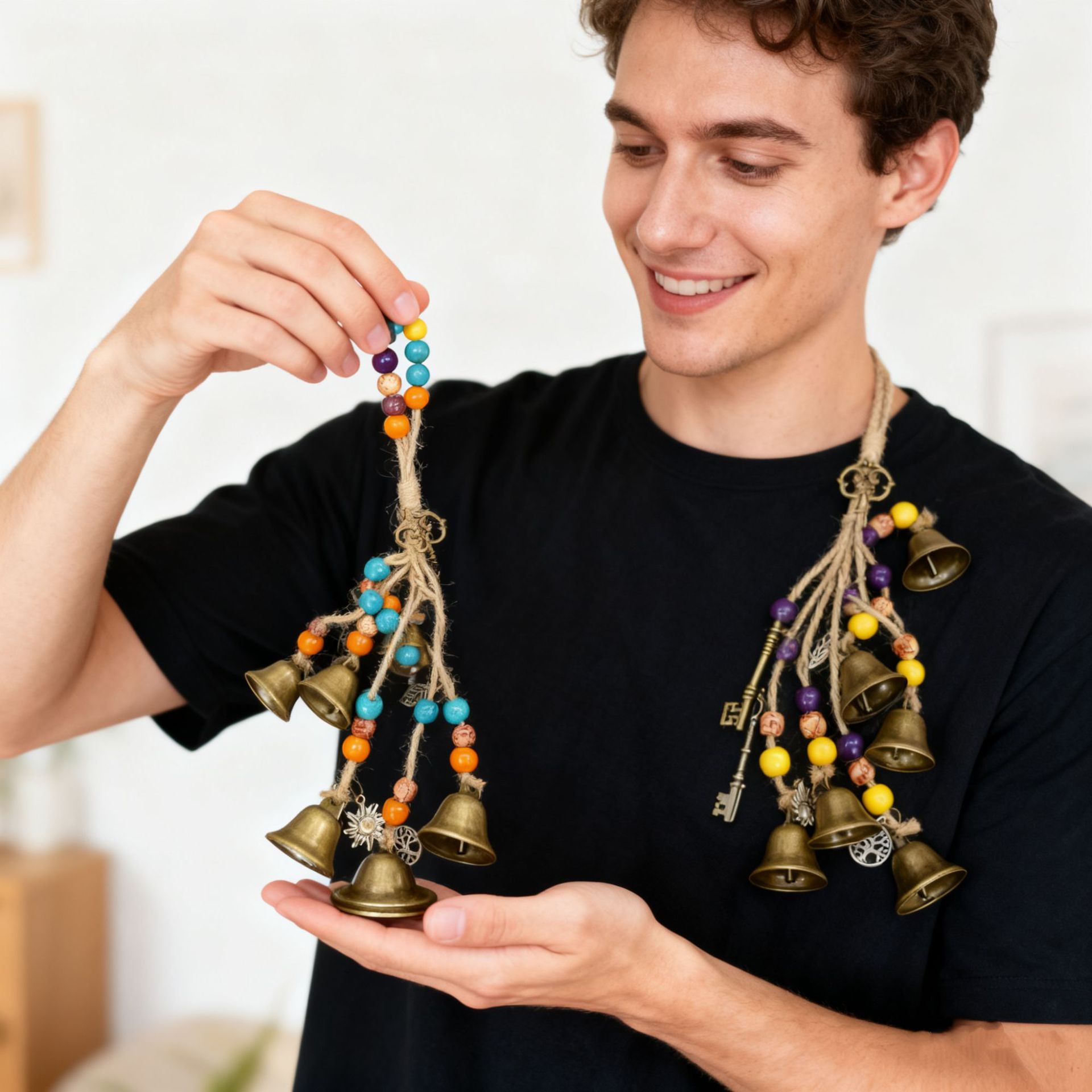 Colorful Wooden Beads Hand-Woven Bell/Witch Protection Bell/Vintage Protection Bell/Temu Supply