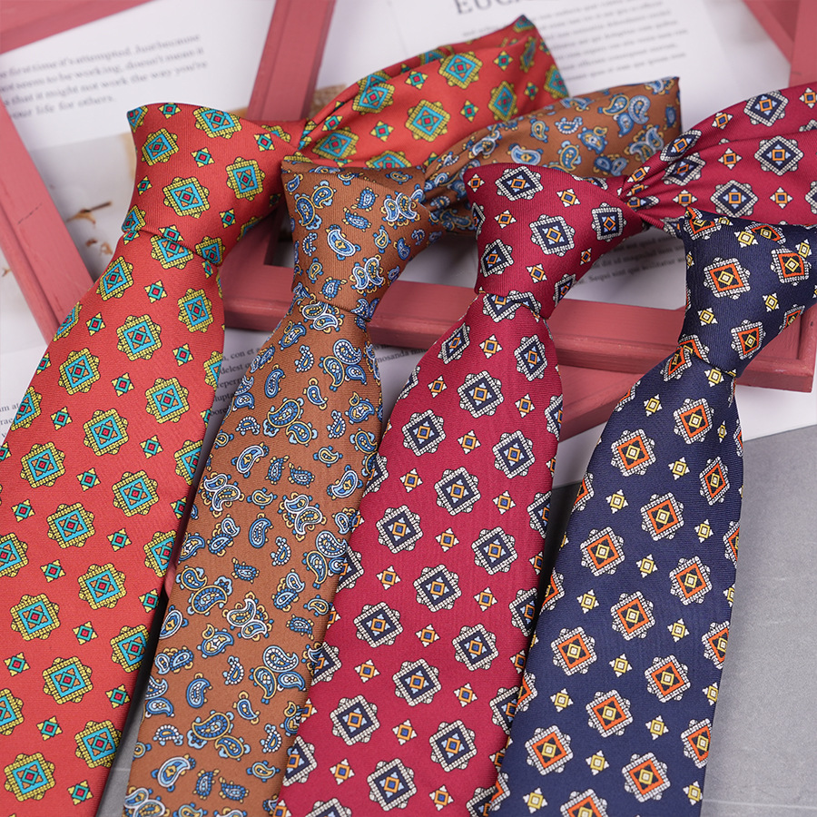 Printed 8cm Hand Tie Tie Casual Dating Wedding Groom Red Pattern Floral Vintage Fashion Factory Direct Supply