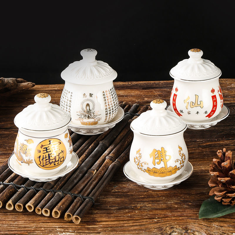 Worshiping Goblet Tribute Goblet Water Supply Goblet for Small Wine Goblet Buddha Front Household Ceramic Holy Water Goblet
