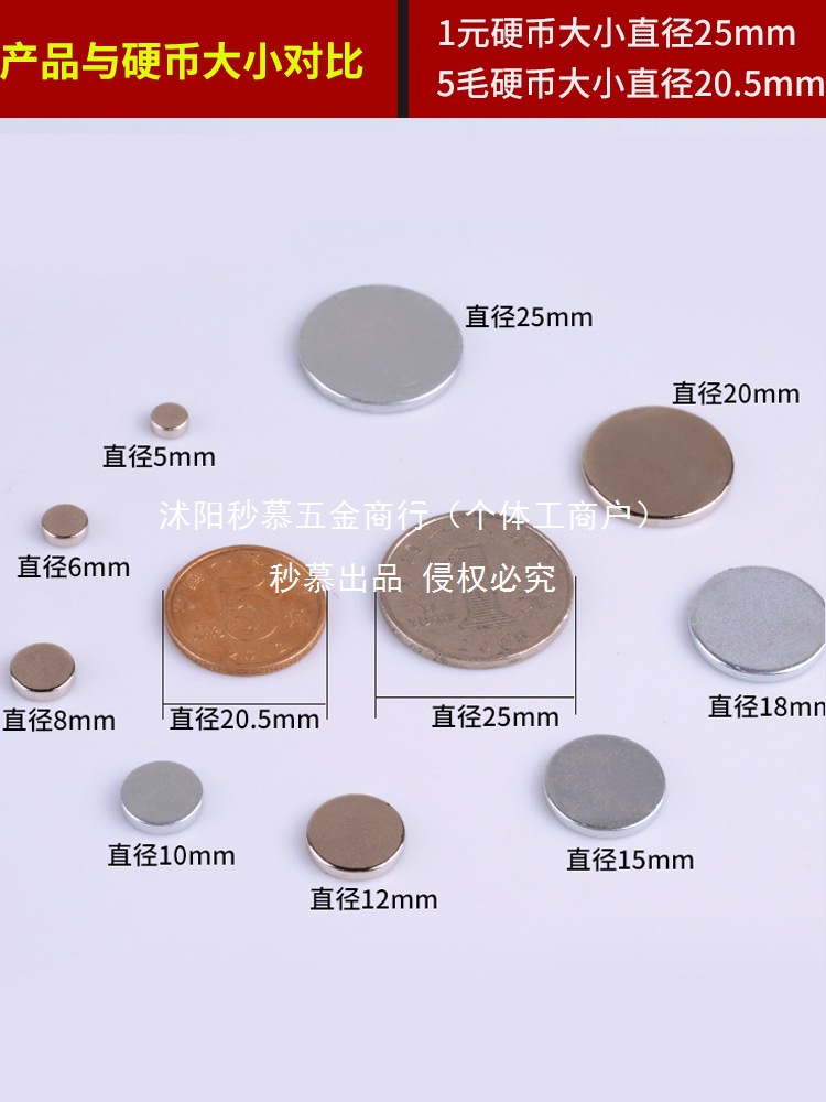 Magnet Strong Magnetic Round Super Strong Patch Small Magnet Magnet Steel High Strength Rubidium Round Neodymium Iron Boron Magnet Magnet Sheet