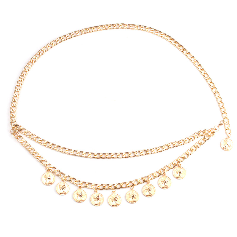 European and American Cross-border Hot Selling Vintage Figure Coin Decorative Pendant Body Chain Sexy Cold Style Simple Waist Chain for Women