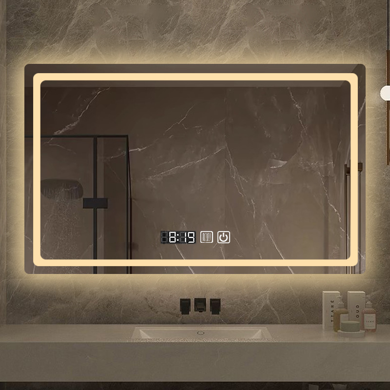 Shu's Original Factory Square Bathroom Mirror Smart Led Light Bathroom Sink Illuminated Mirror Defogger Horizontal Hanging