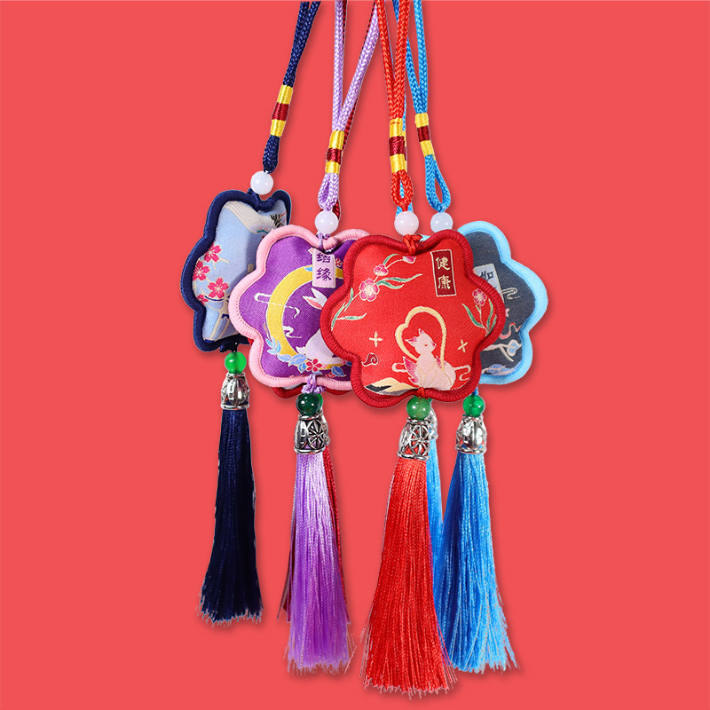 Chinese Dragon Boat Festival Sachet Pendant Custom Hanfu Ancient Costery Embroidered Cotton Sachet Tassel Accessories Scenic Area Ping An Fu Bag