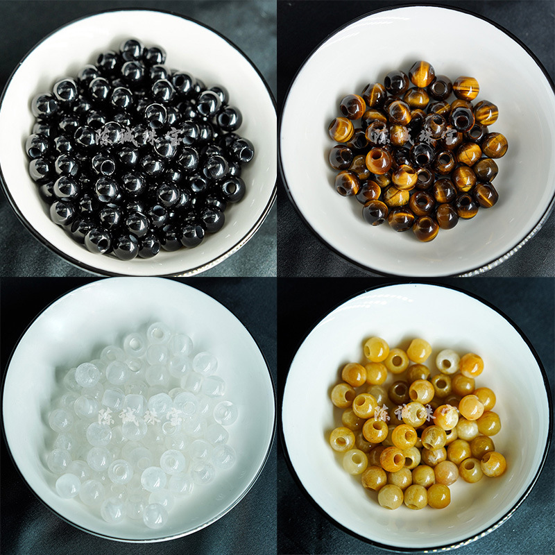 Natural Agate Large Hole Beads Round Beads DIY Jewelry Accessories Jade Crystal Loose Beads Earrings Hair Accessories White Crystal