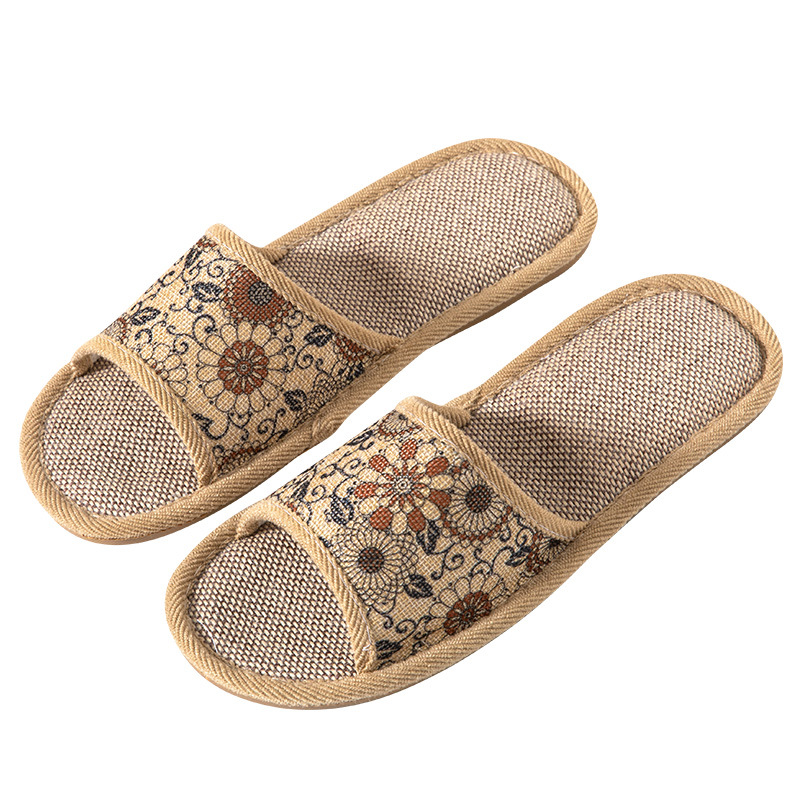 Open Toe Opening Four Seasons Linen Wheel Retro Flower Flower Four Seasons Linen Slippers