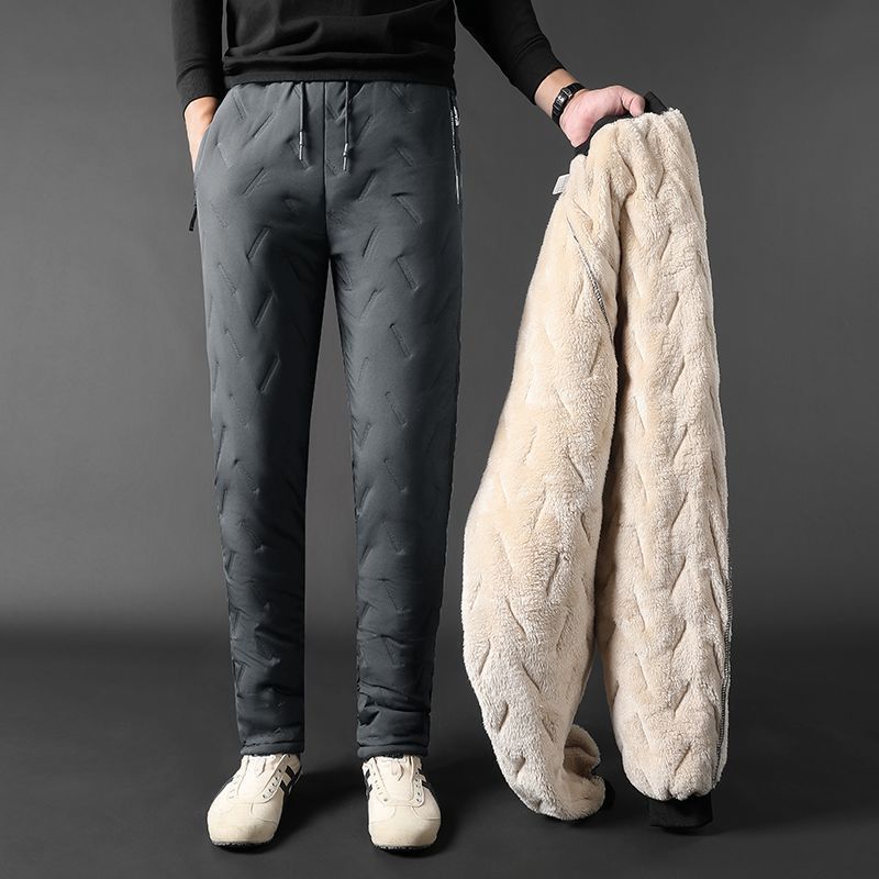 Cross-Border Winter Cotton Pants with Lamb Fleece, Thickened for Warmth, Large Size, Windproof and Waterproof Men's Pants for Middle-Aged Dads