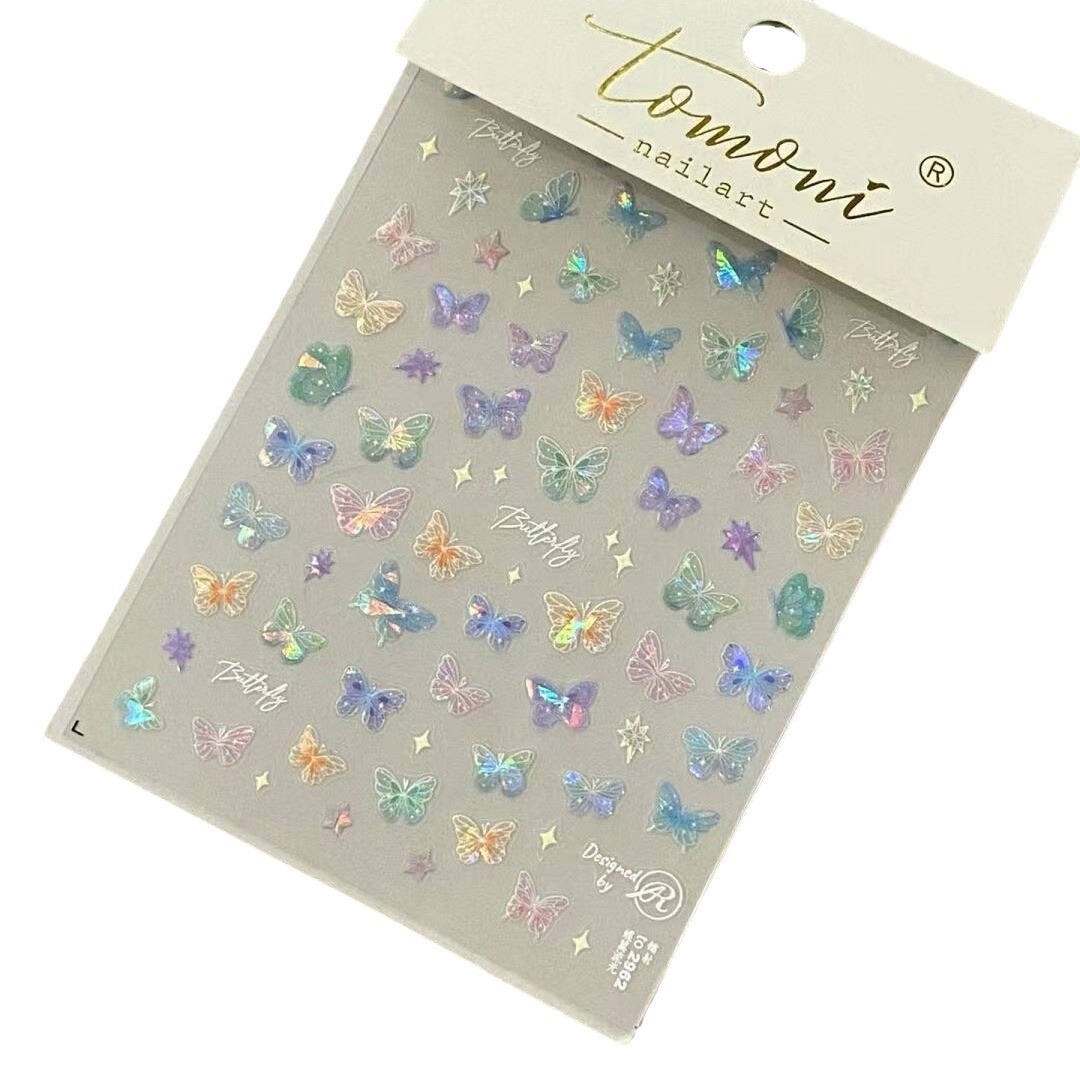 Little Red Book Explosions Butterfly Wing Streamers Stickers Advanced Relief Nail Art Stickers Colorful Butterfly Fairy Nail Stickers
