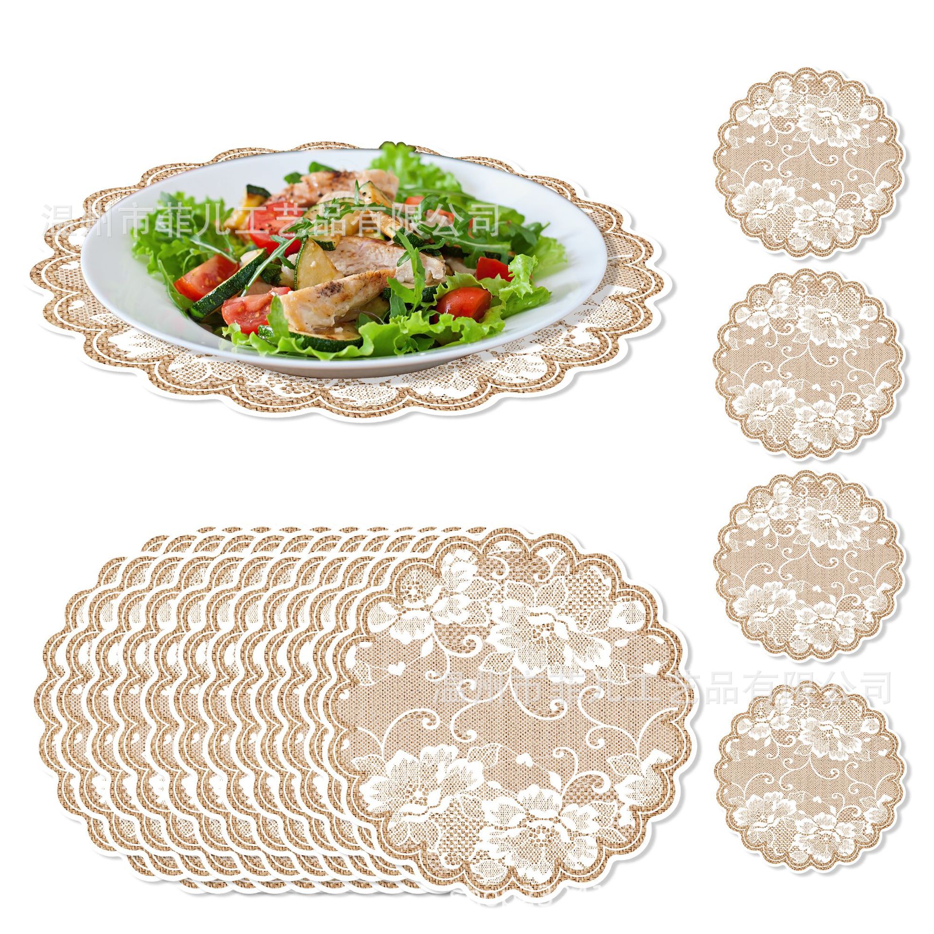 Ca094 Льняные кружевные декоративные подставки специальной формы для праздничной бумажной посуды одноразовые льняные подставки