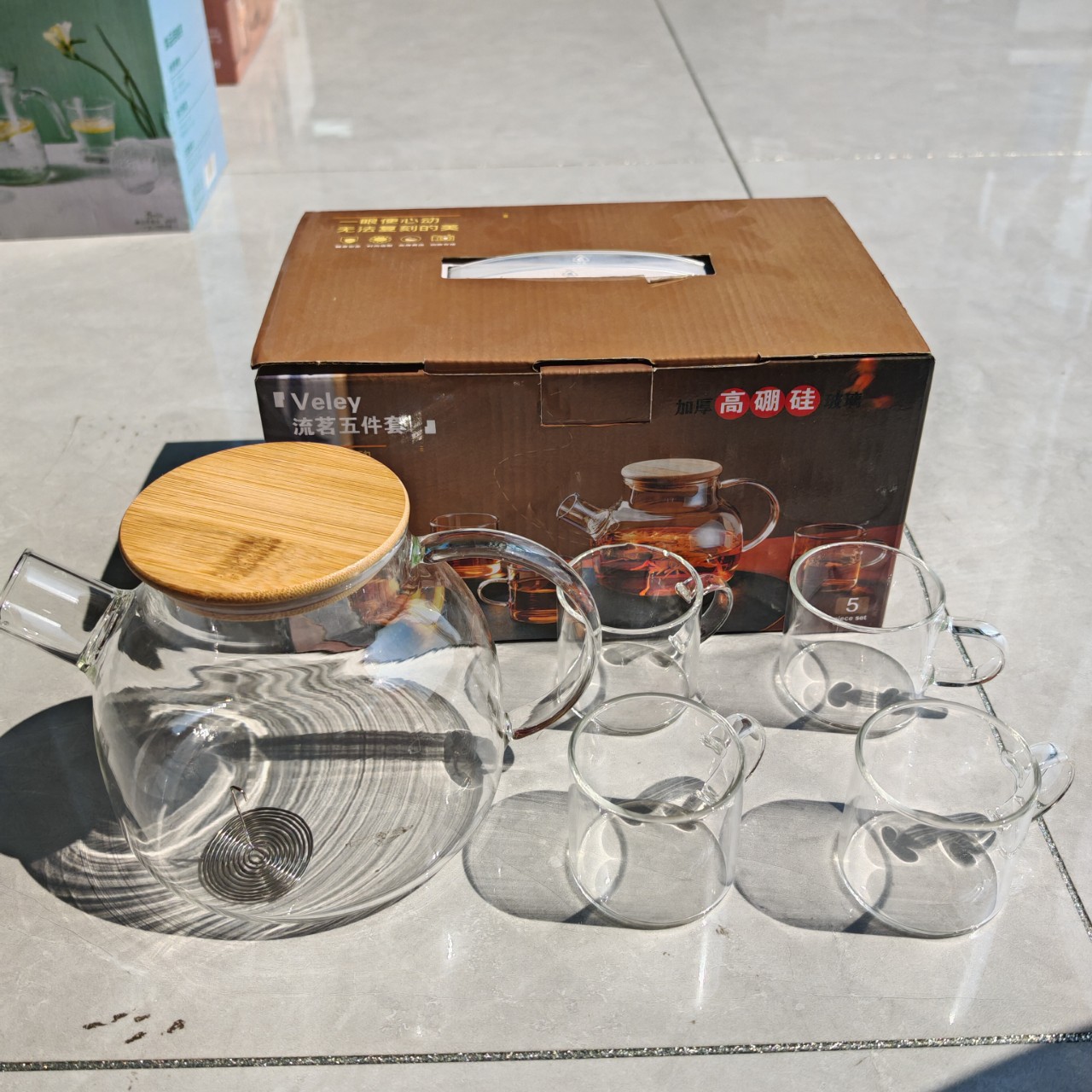 Liuming Five-Piece Set of High Borosilicate Glass Teapot, Cold Water Pitcher, Thickened High Borosilicate Glass Gift Water Cup for Clients