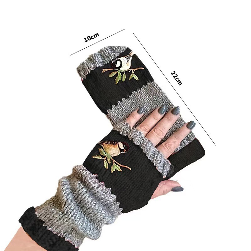 Strict selection of gloves autumn and winter warm fashion ladies knitted gloves cross-border fashion warm stitching embroidered gloves women
