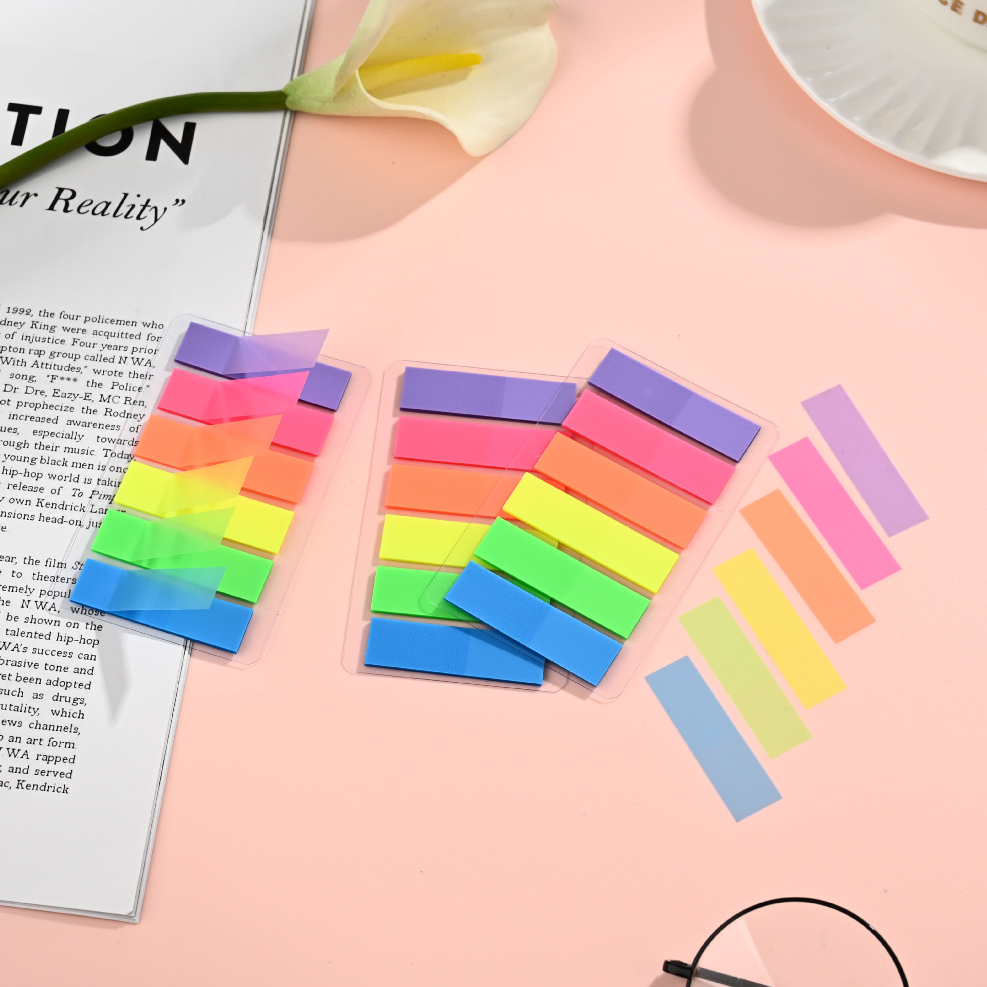 Transparent Post-it Waterproof Index Stickers Fluorescent Stickers Color PET Post-it Stickers Ins Wind Key Marker Sticks