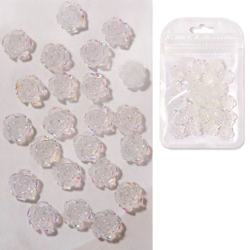 Umi Cyber Celebrous Nail Art Jewelry Camellia Resin Aurora White Three-dimensional Rose Flower Small Fresh Nail Decoration Drill